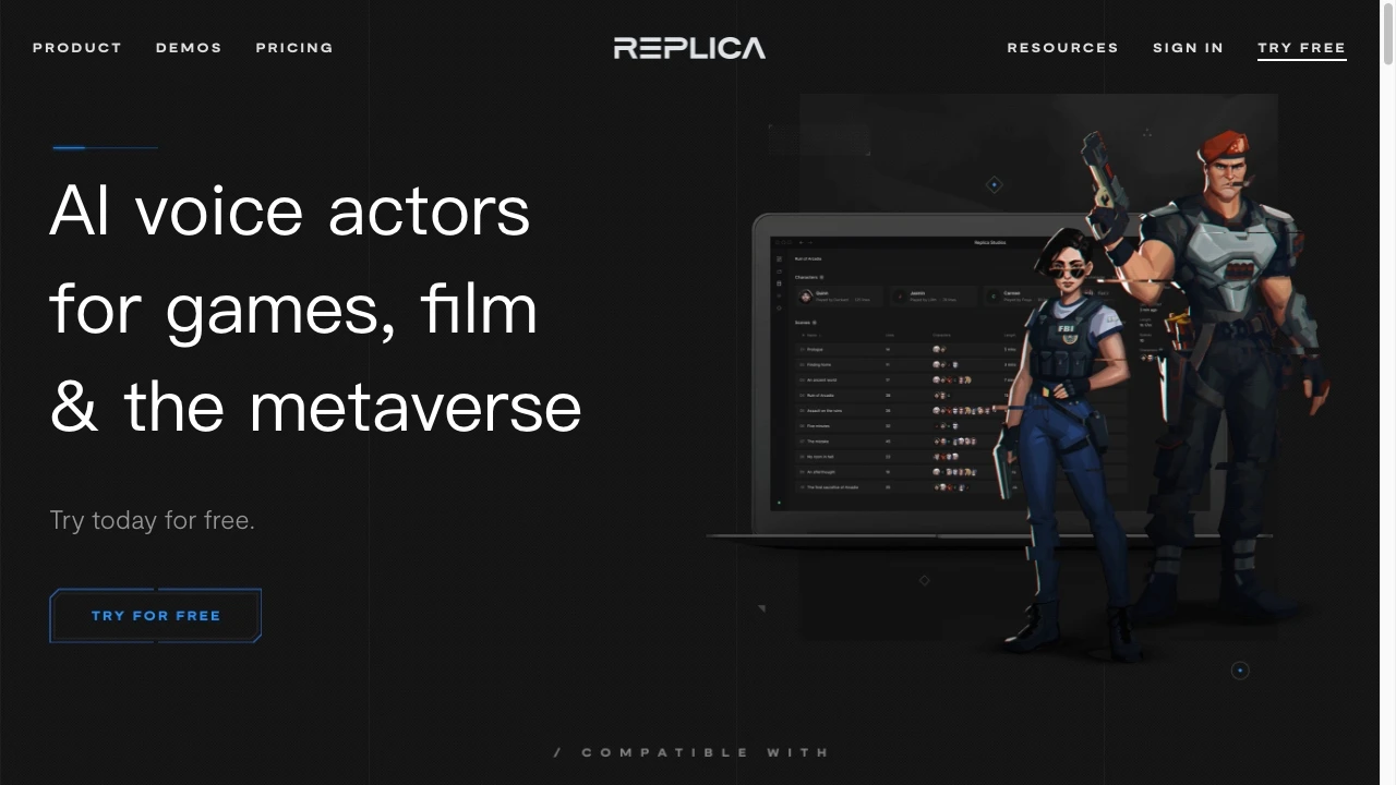 Replica Studios website preview