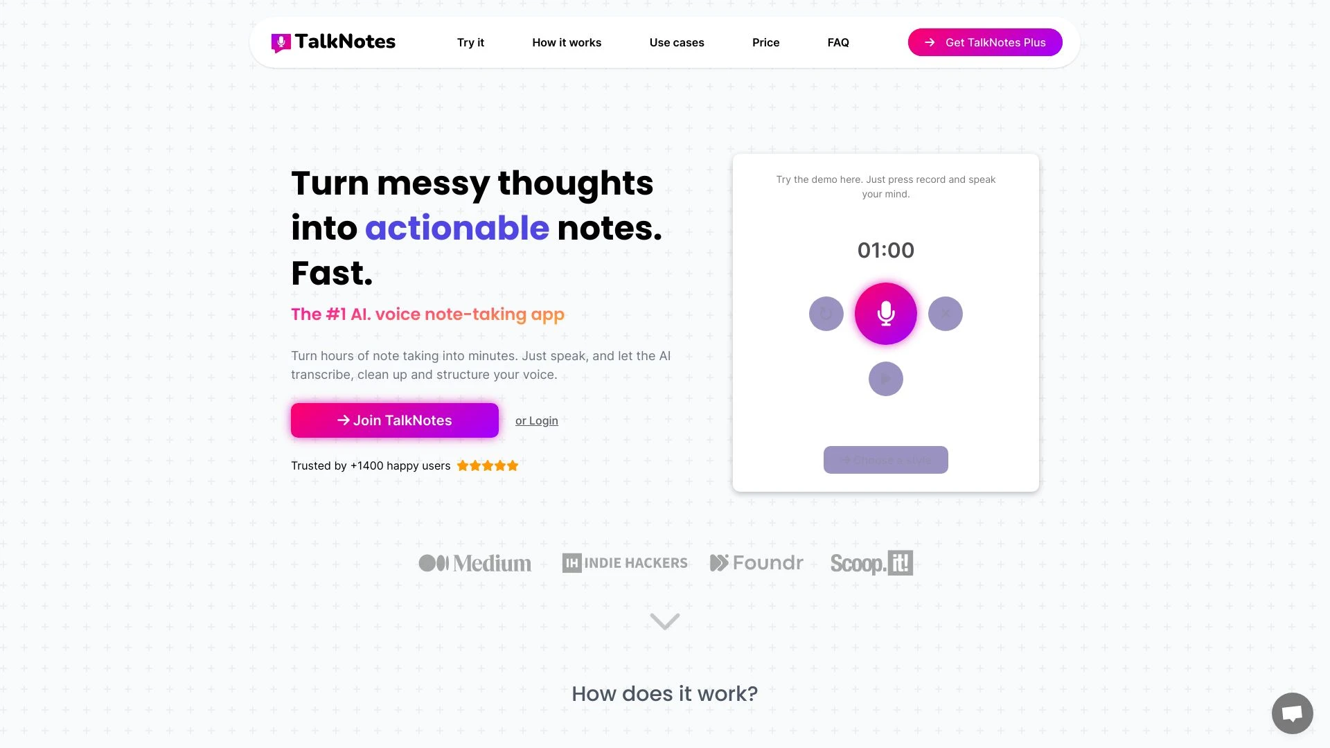 TalkNotes website preview