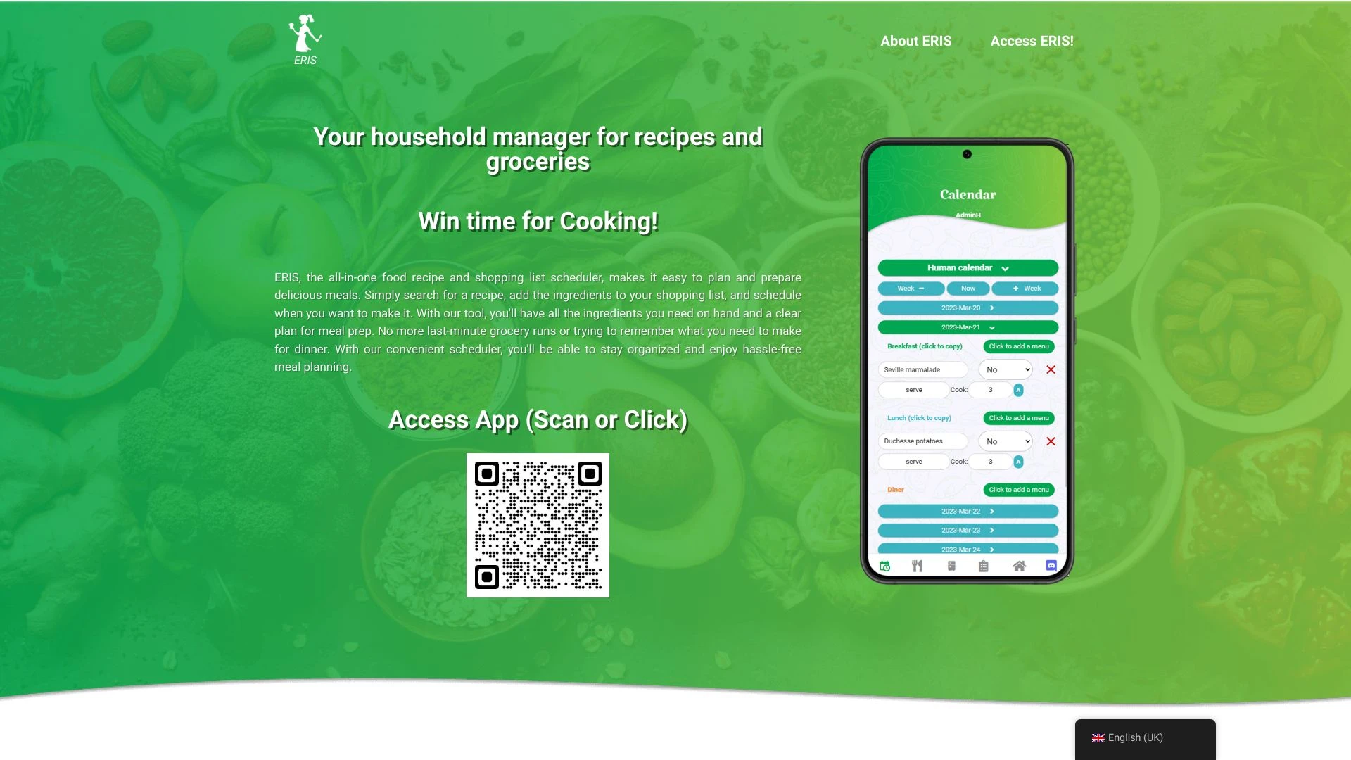 ERIS - your personal kitchen assistant website preview