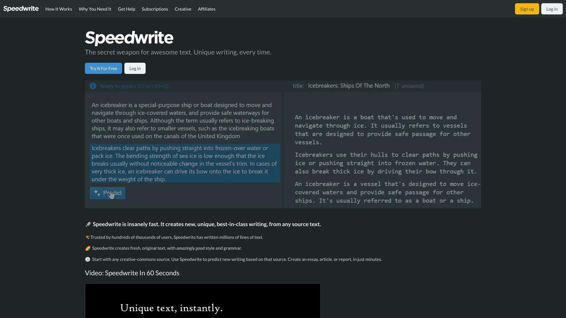 Speedwrite website preview