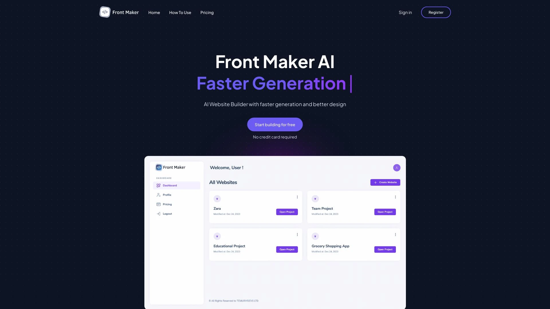 Front Maker website preview