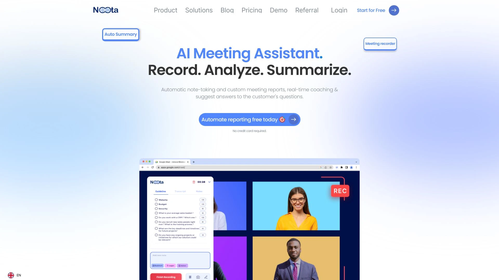 Noota | Free Meeting Recorder & AI-Generated Notes website preview