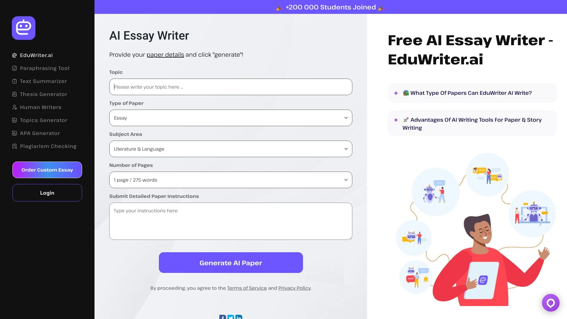 EduWriter.ai website preview