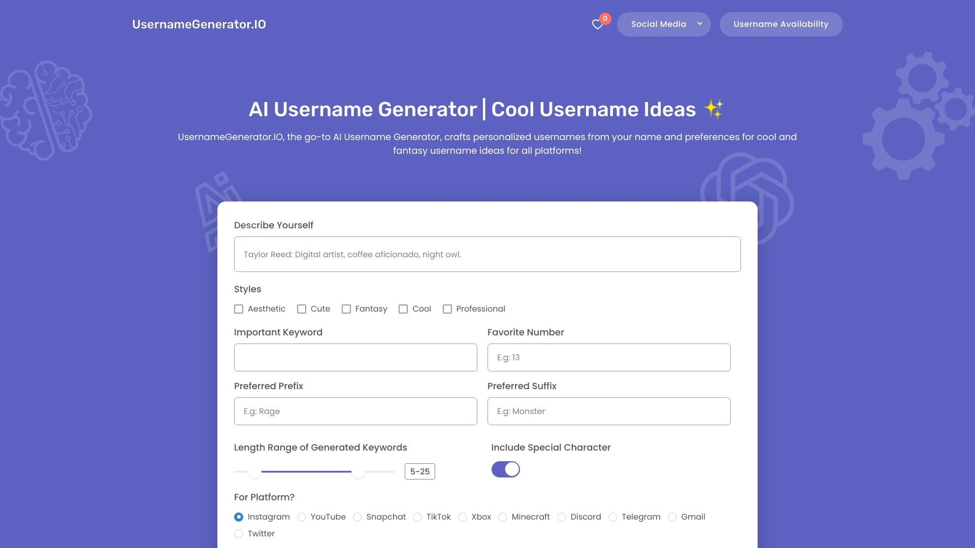 UsernameGenerator.IO website preview