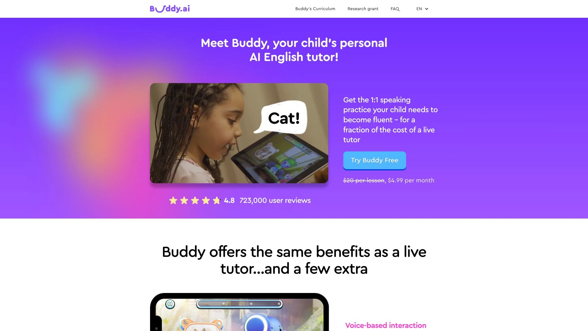 Buddy's Curriculum website preview