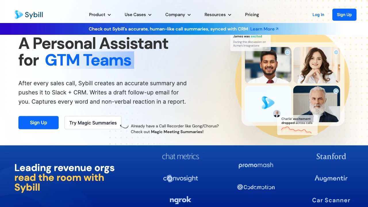 Sybill: The AI Personal Assistant for Sales Teams website preview