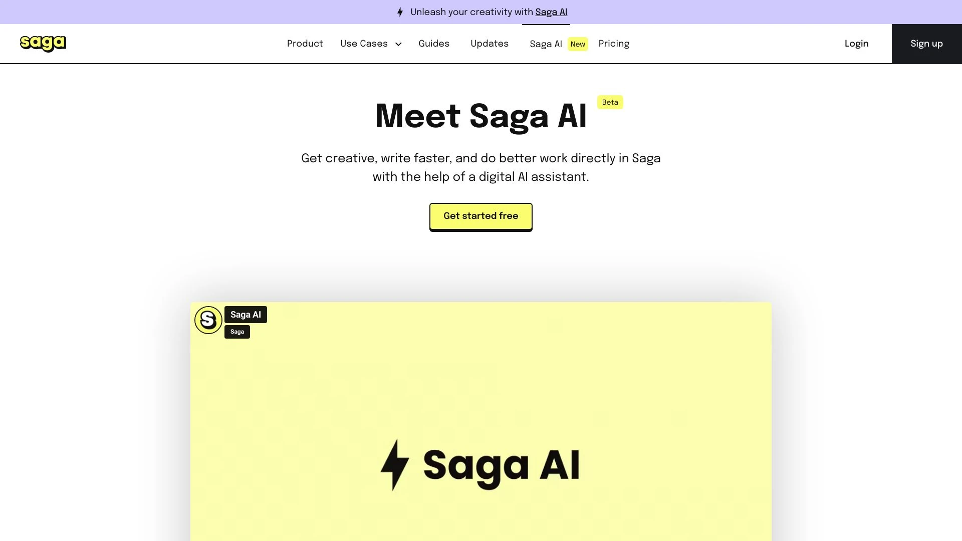 Saga - AI Workspace for your Notes, Docs, and Tasks website preview