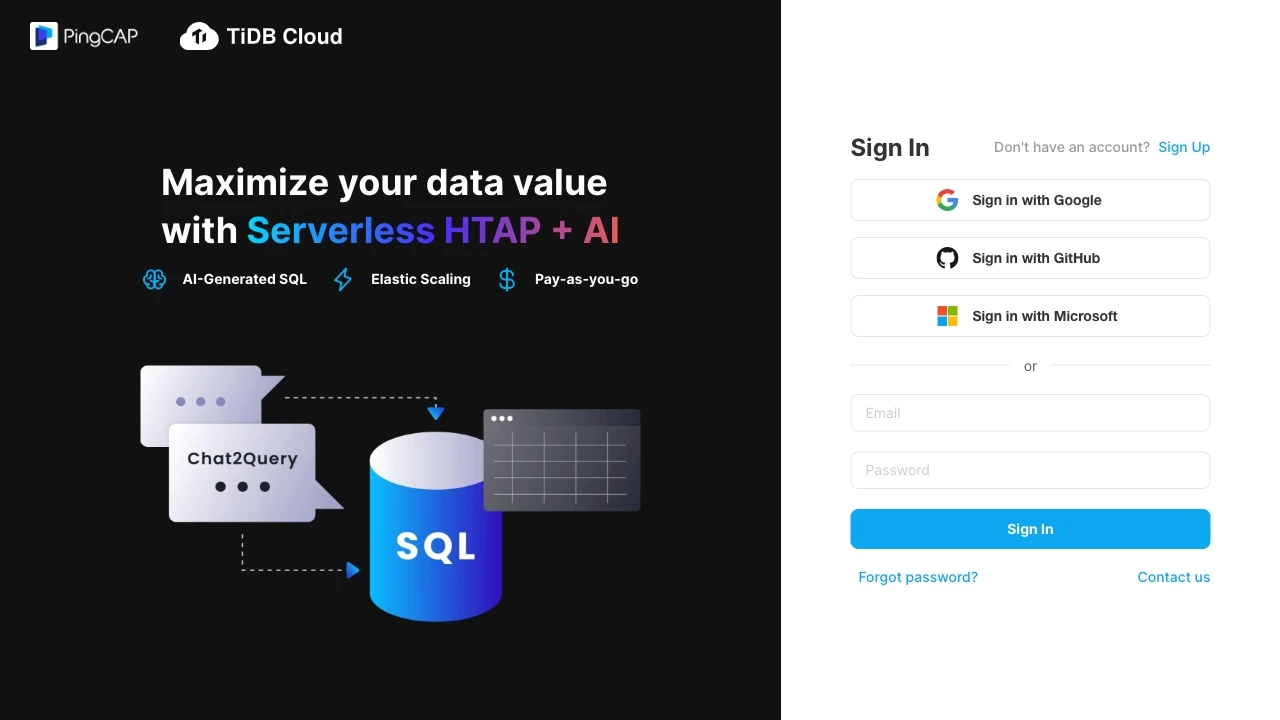 TiDB Cloud website preview