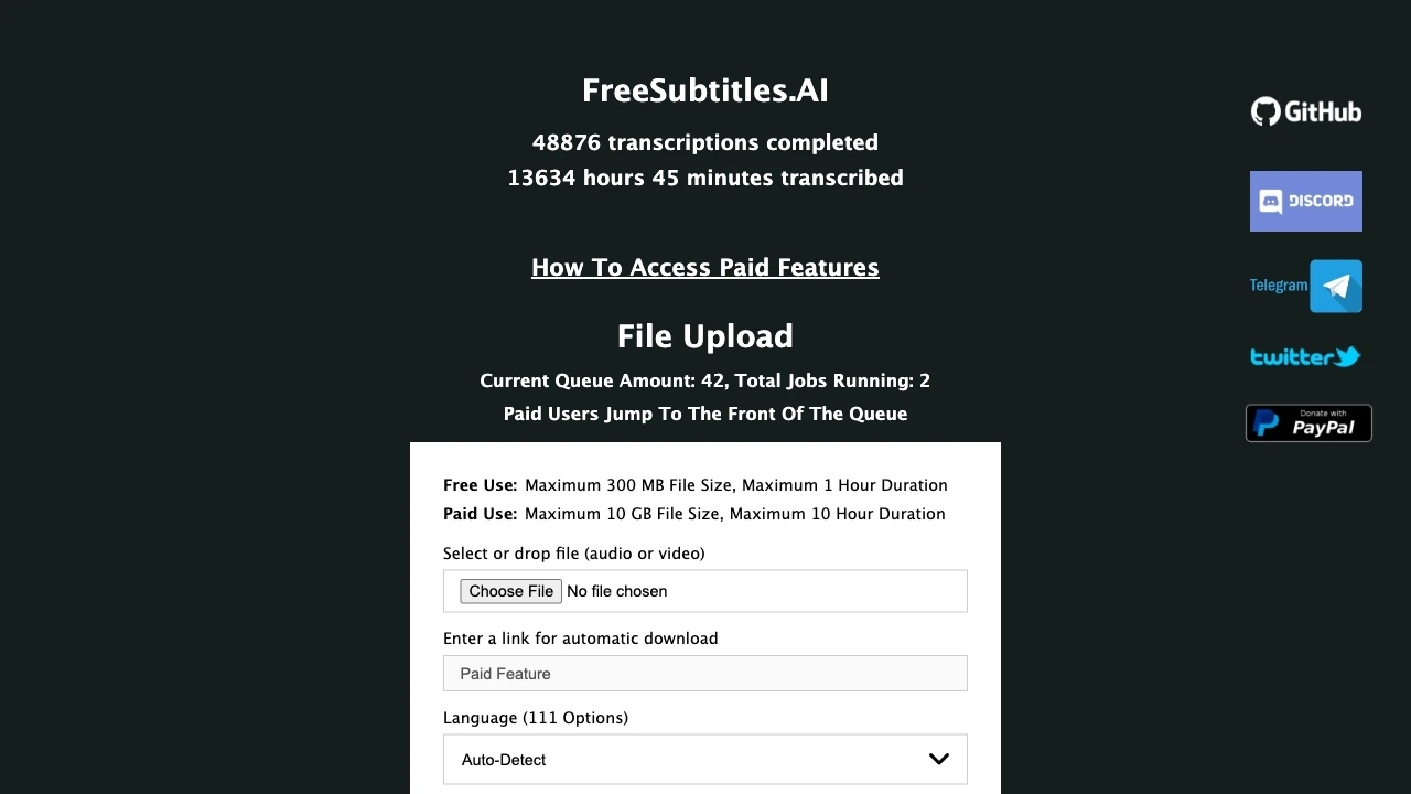 FreeSubtitles.AI website preview