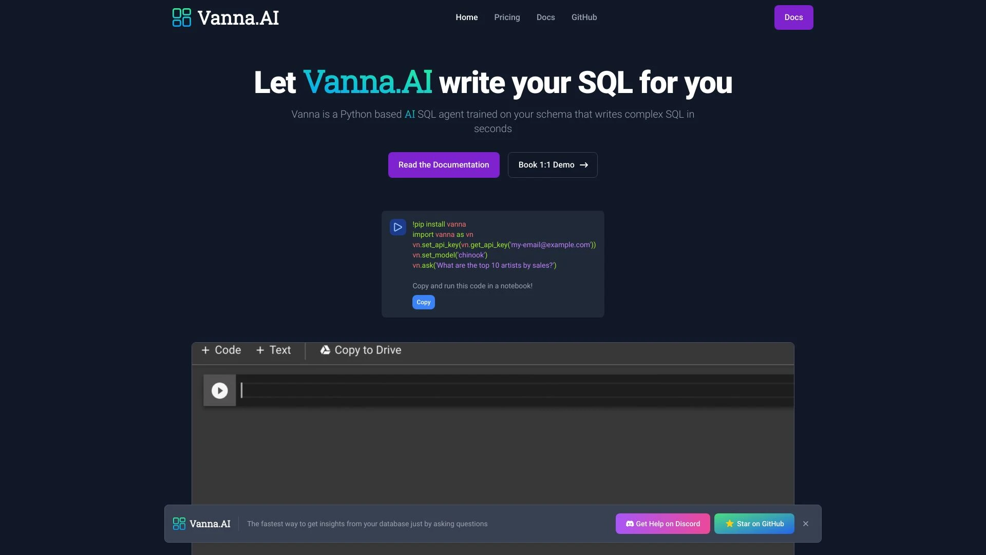 Vanna: Your AI Business Intelligence Assistant website preview