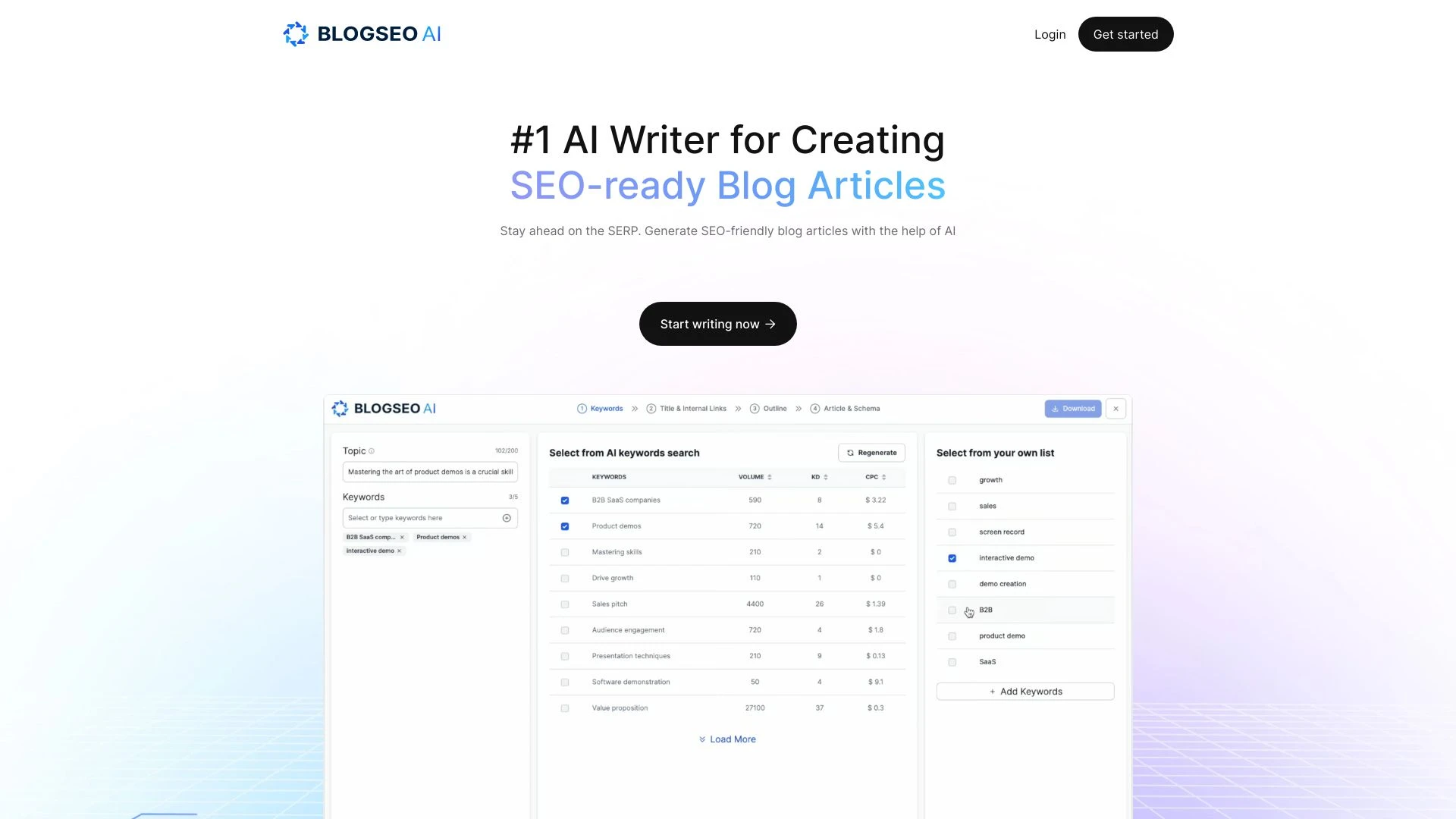 BlogSEO AI: AI Writer to Create SEO-ready Blog Articles website preview