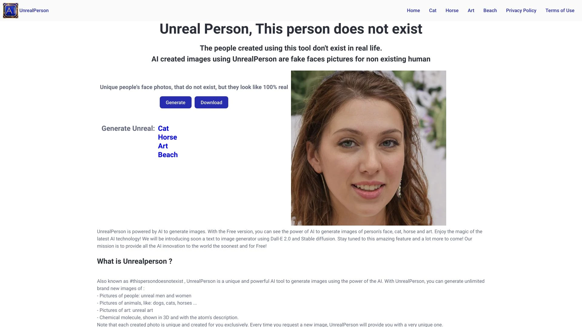 UnrealPerson website preview