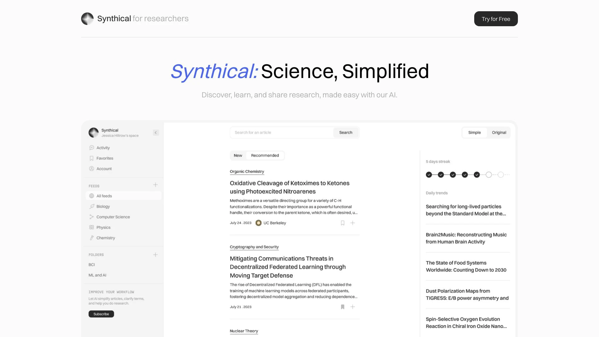 Synthical website preview