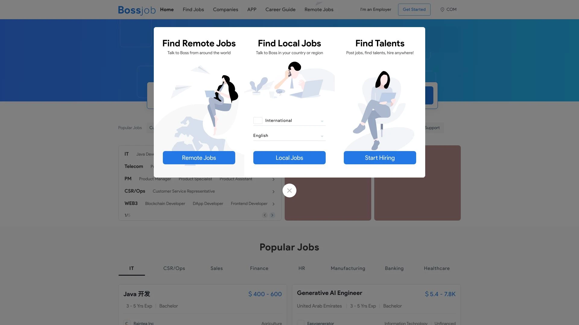 Bossjob website preview