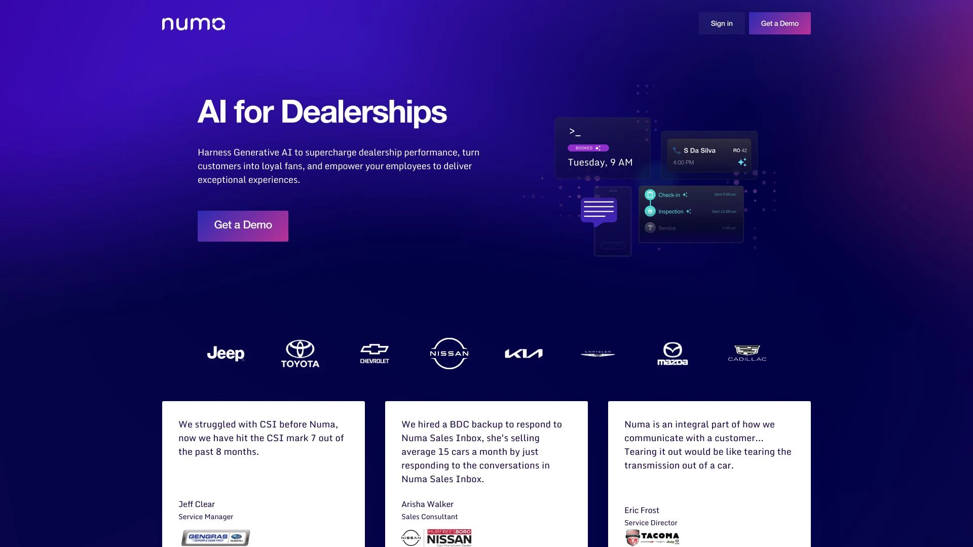 Numa | AI for Dealerships website preview