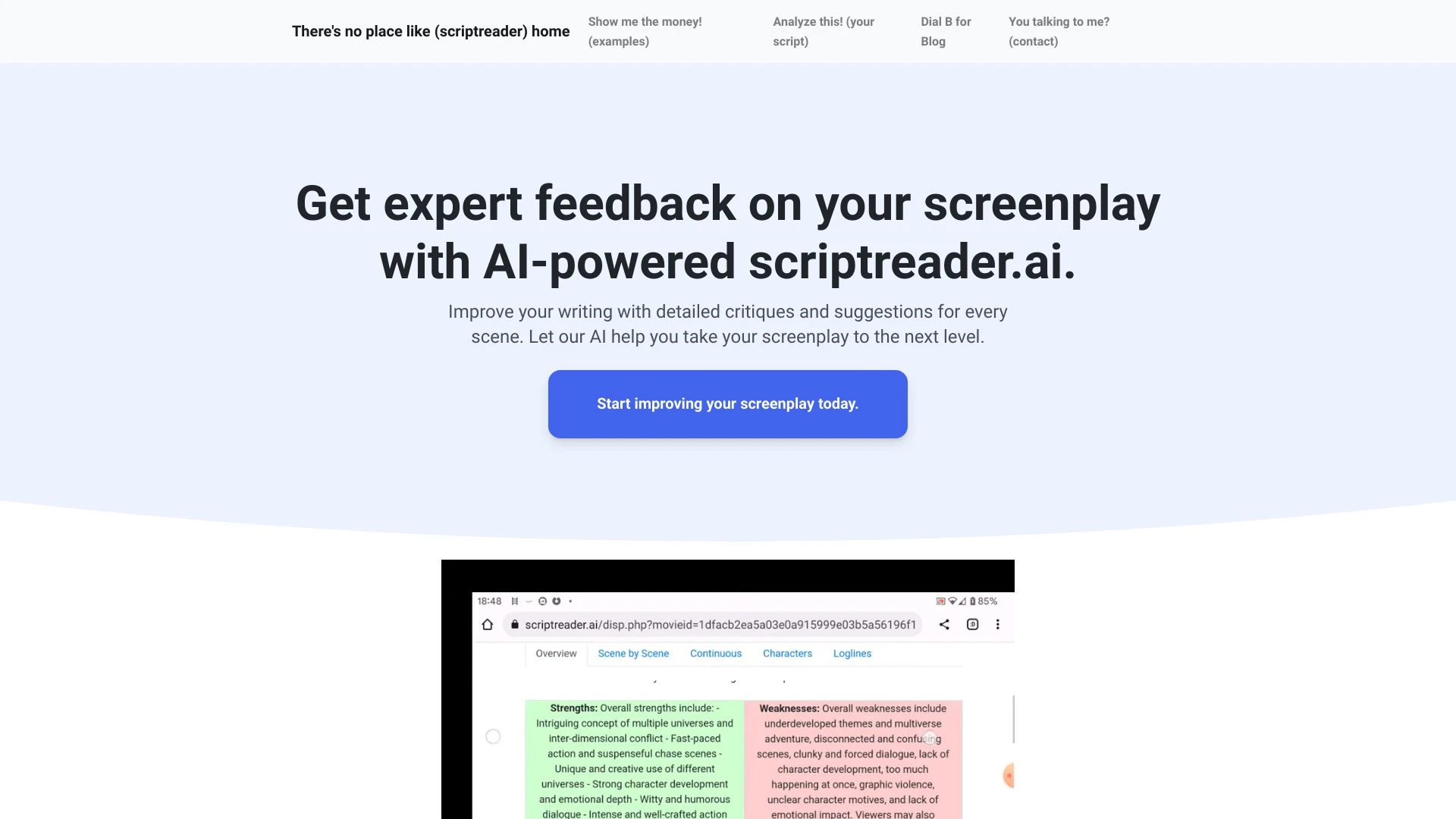 ScriptReader.ai website preview