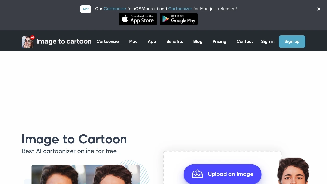 ImagetoCartoon website preview