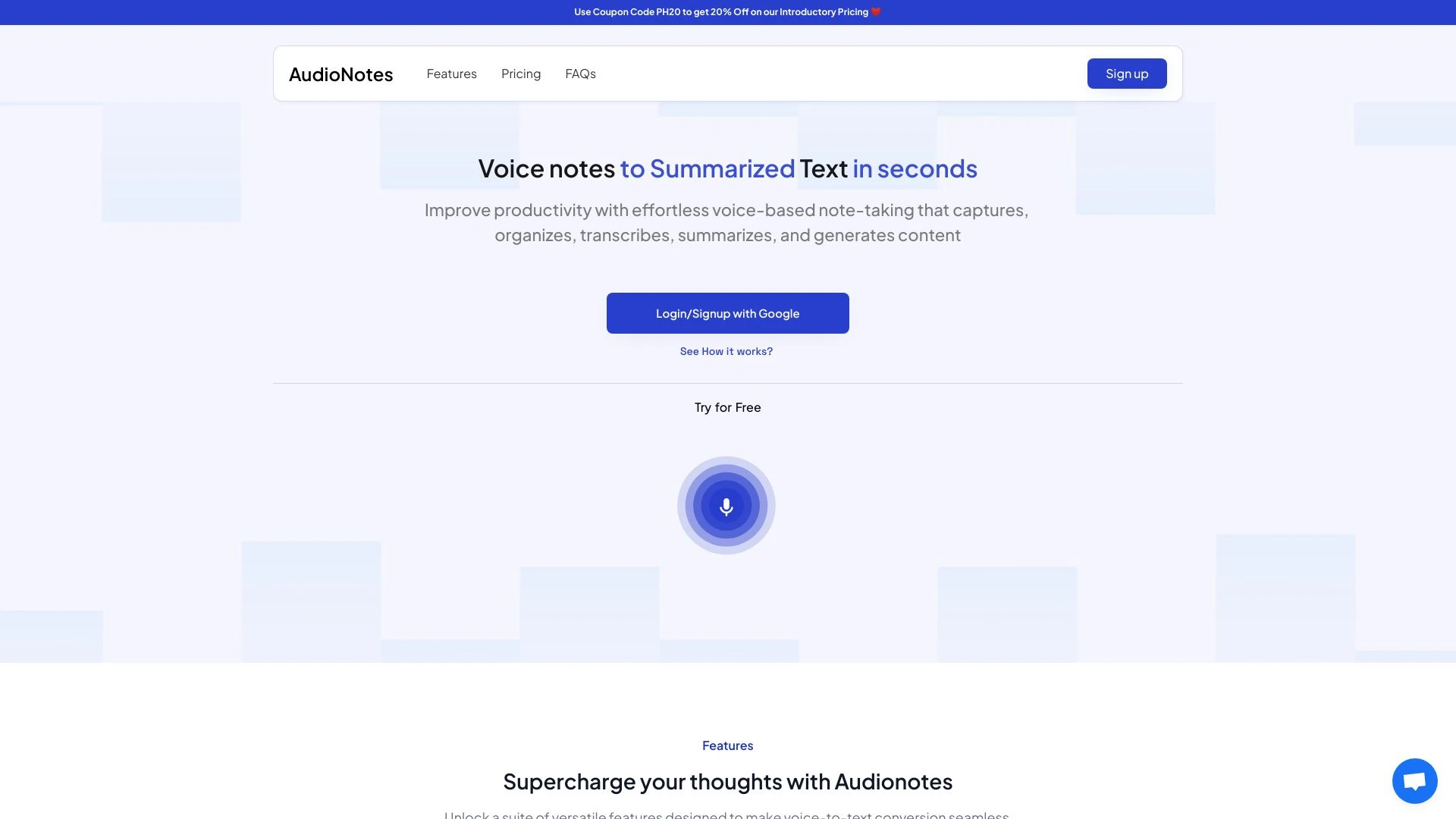 AudioNotes website preview