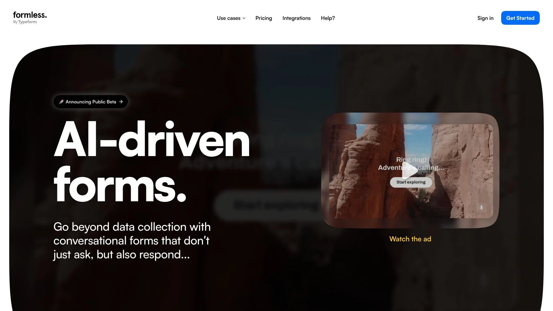 Formless by Typeform website preview