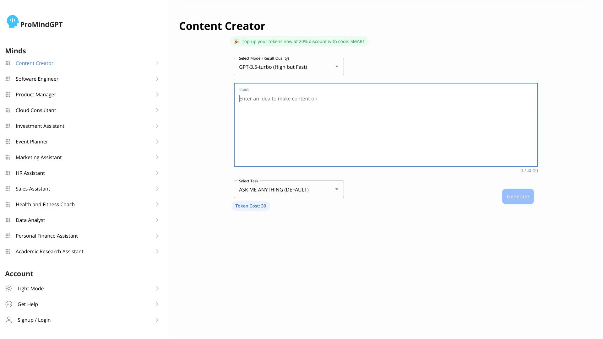 ProMindGPT - AI Powered Content Generation website preview