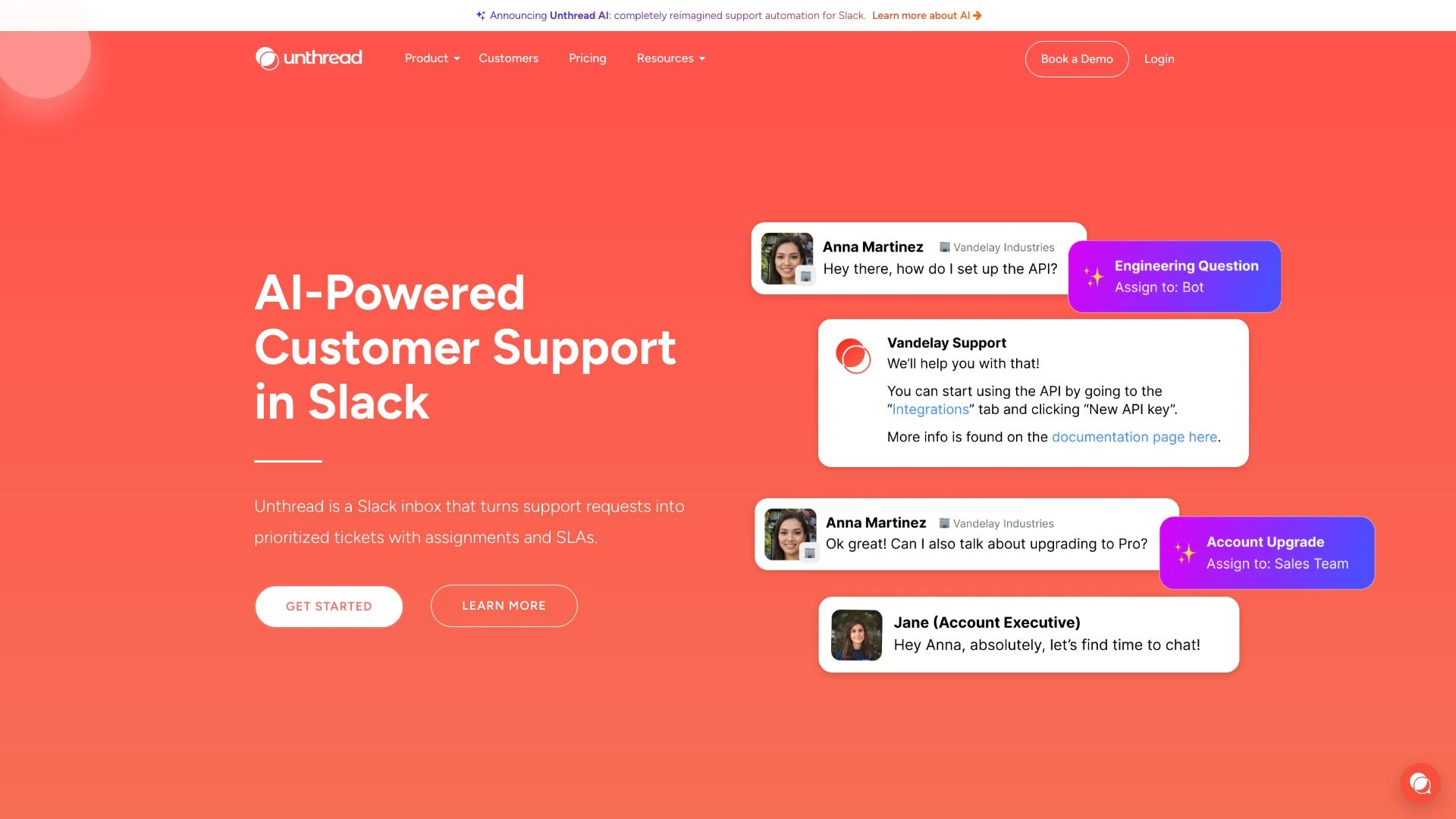 Unthread - AI Support in Slack website preview