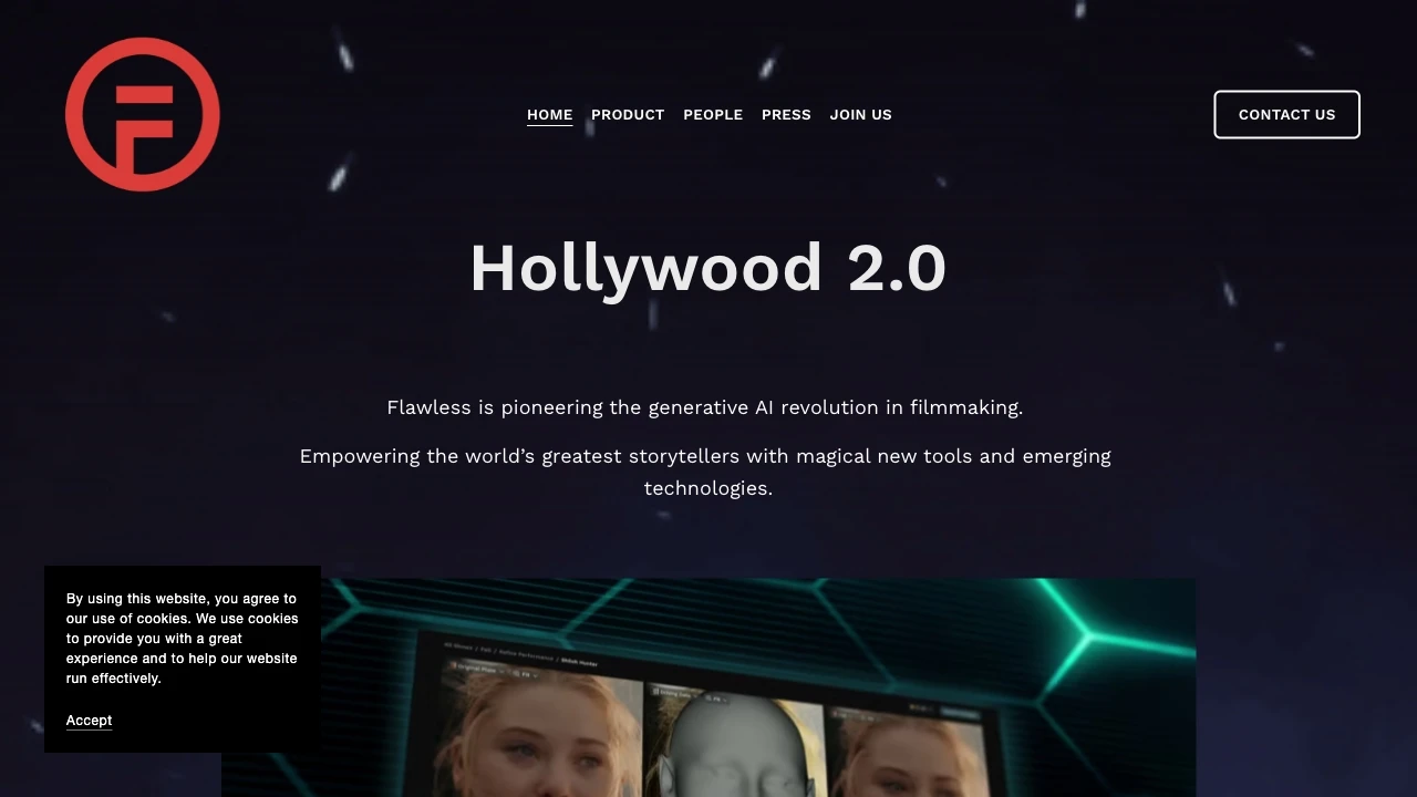 Flawless - Gen-AI Filmmaking website preview