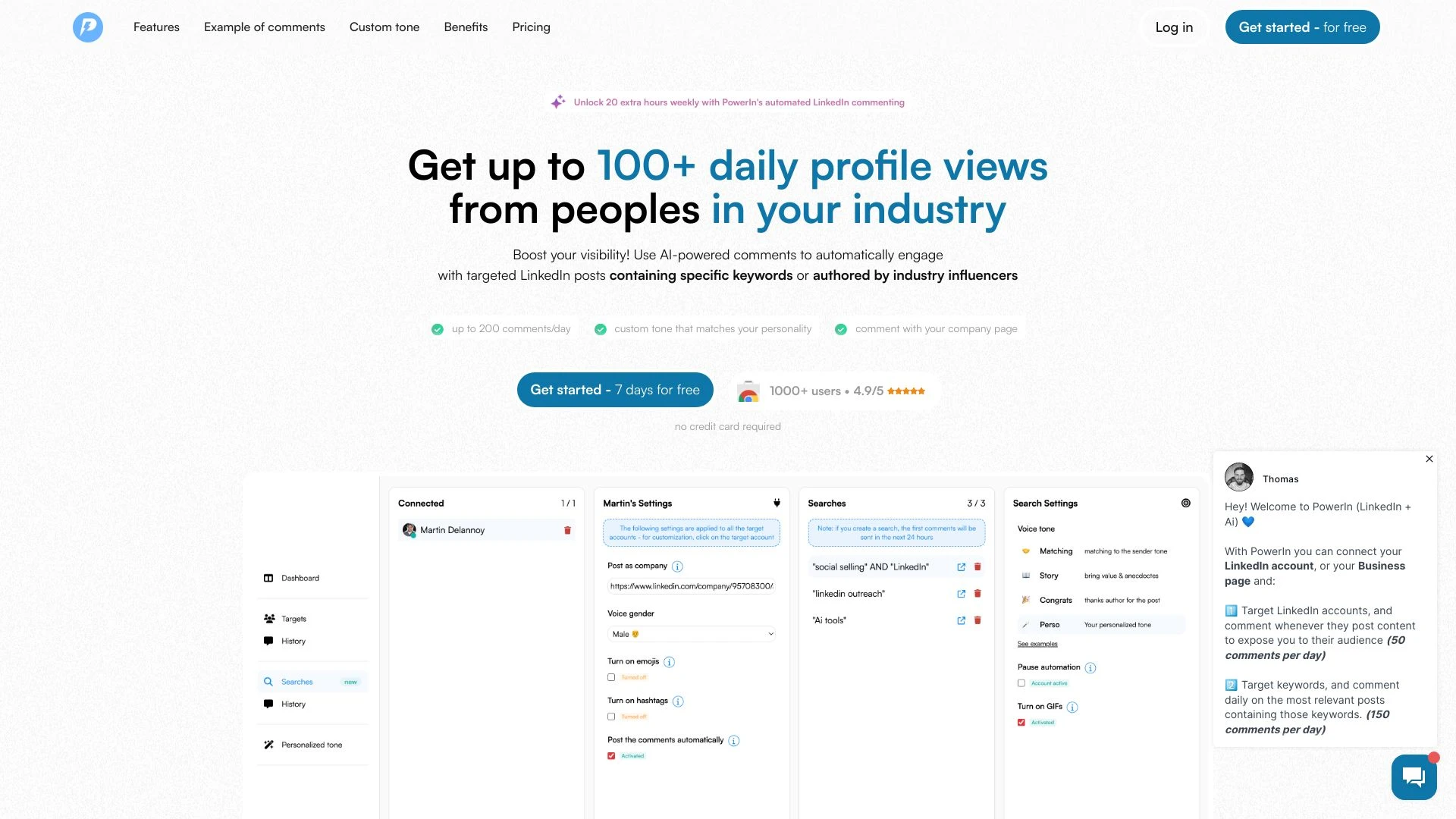 PowerIn - Automated LinkedIn Comments with AI website preview