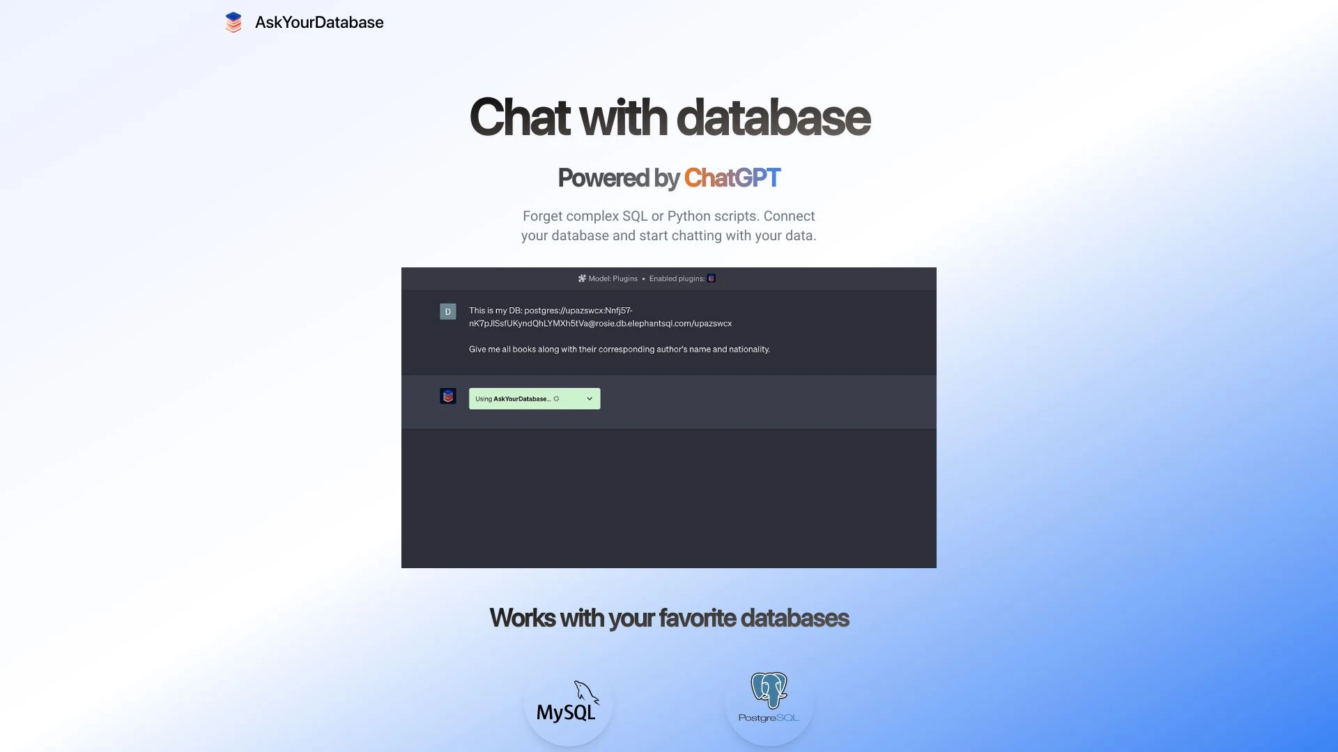 AskYourDatabase website preview