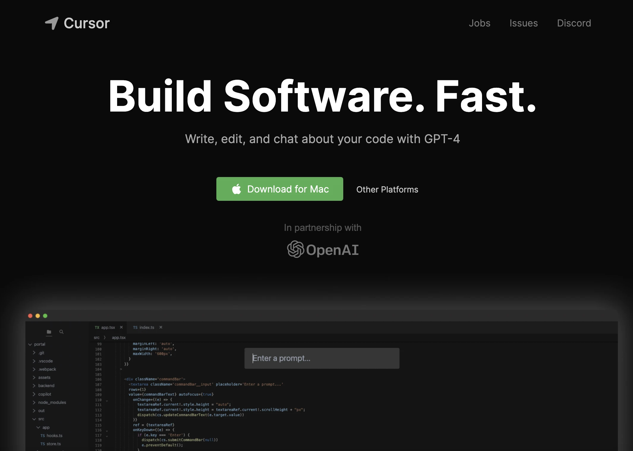 Cursor - The AI-first Code Editor website preview