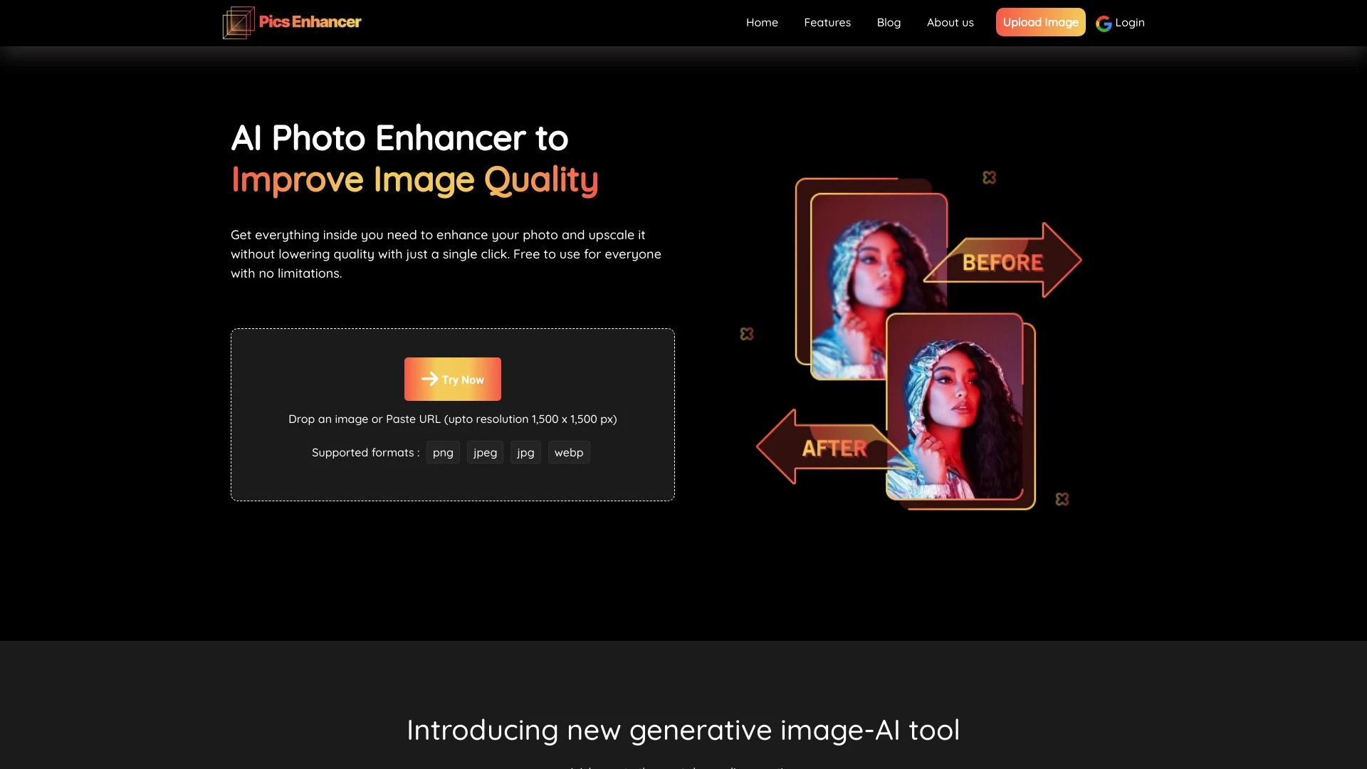 Pics Enhancer website preview