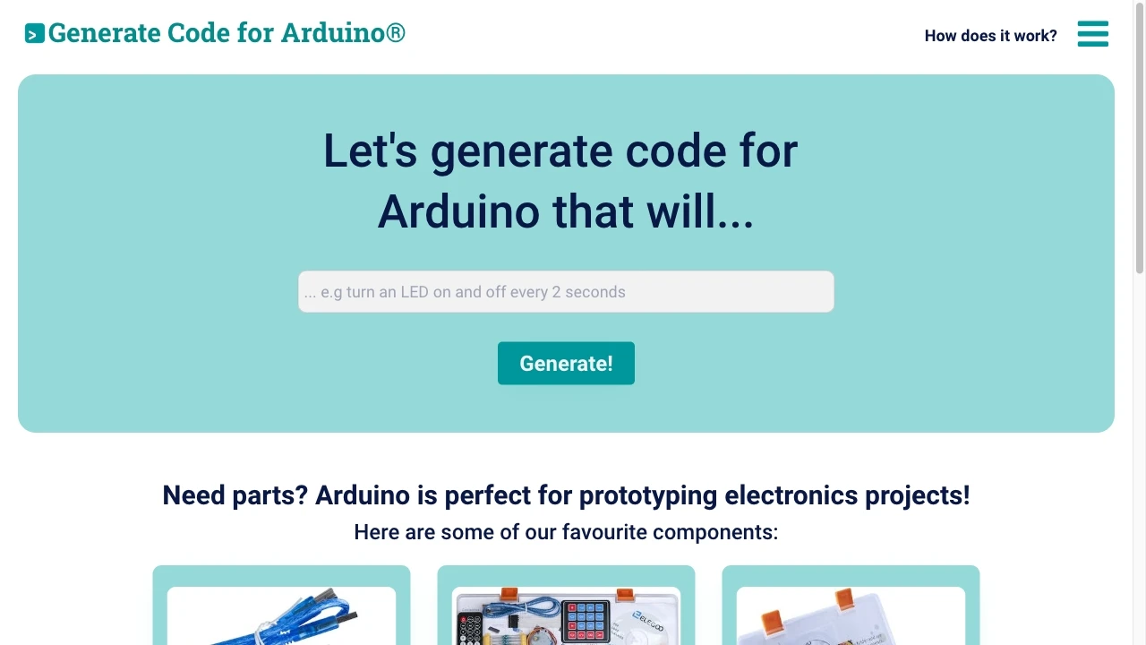 Code Generator for Arduino website preview