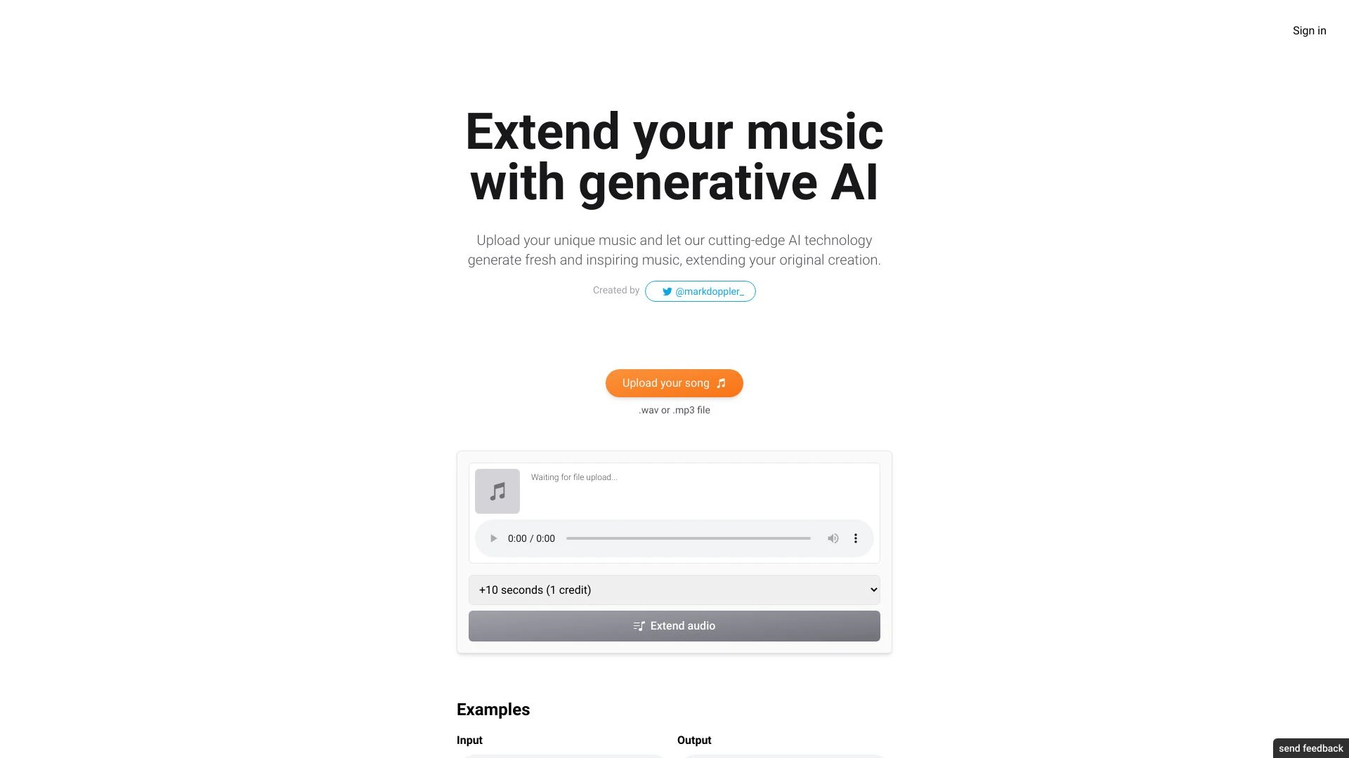 ExtendMusic.AI website preview