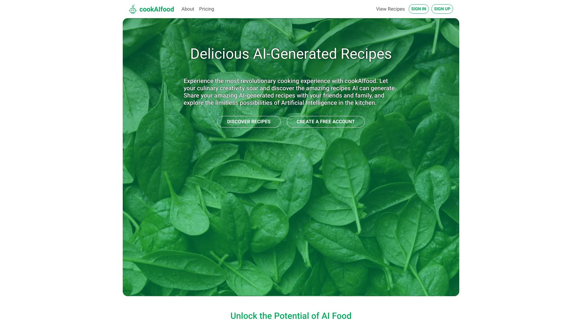 cookAIfood website preview