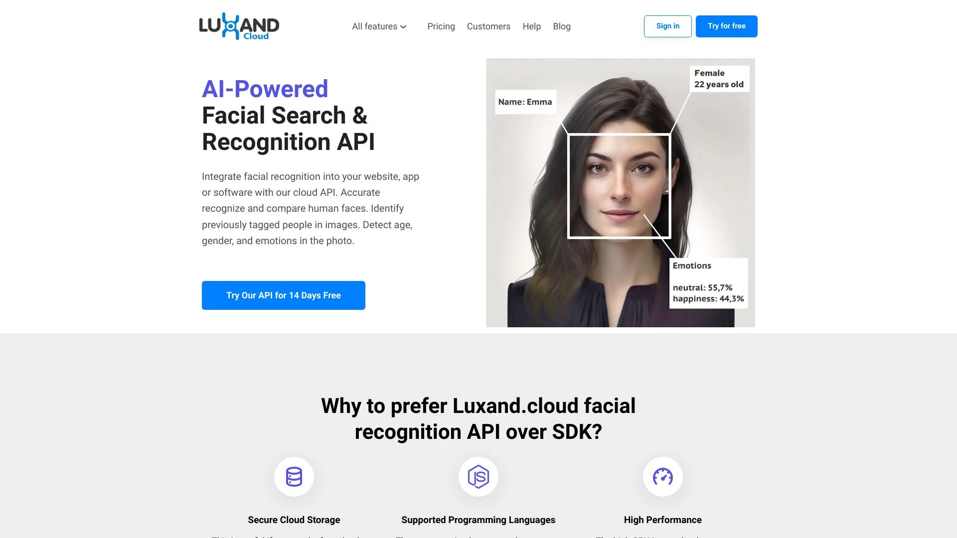 Luxand.Cloud website preview