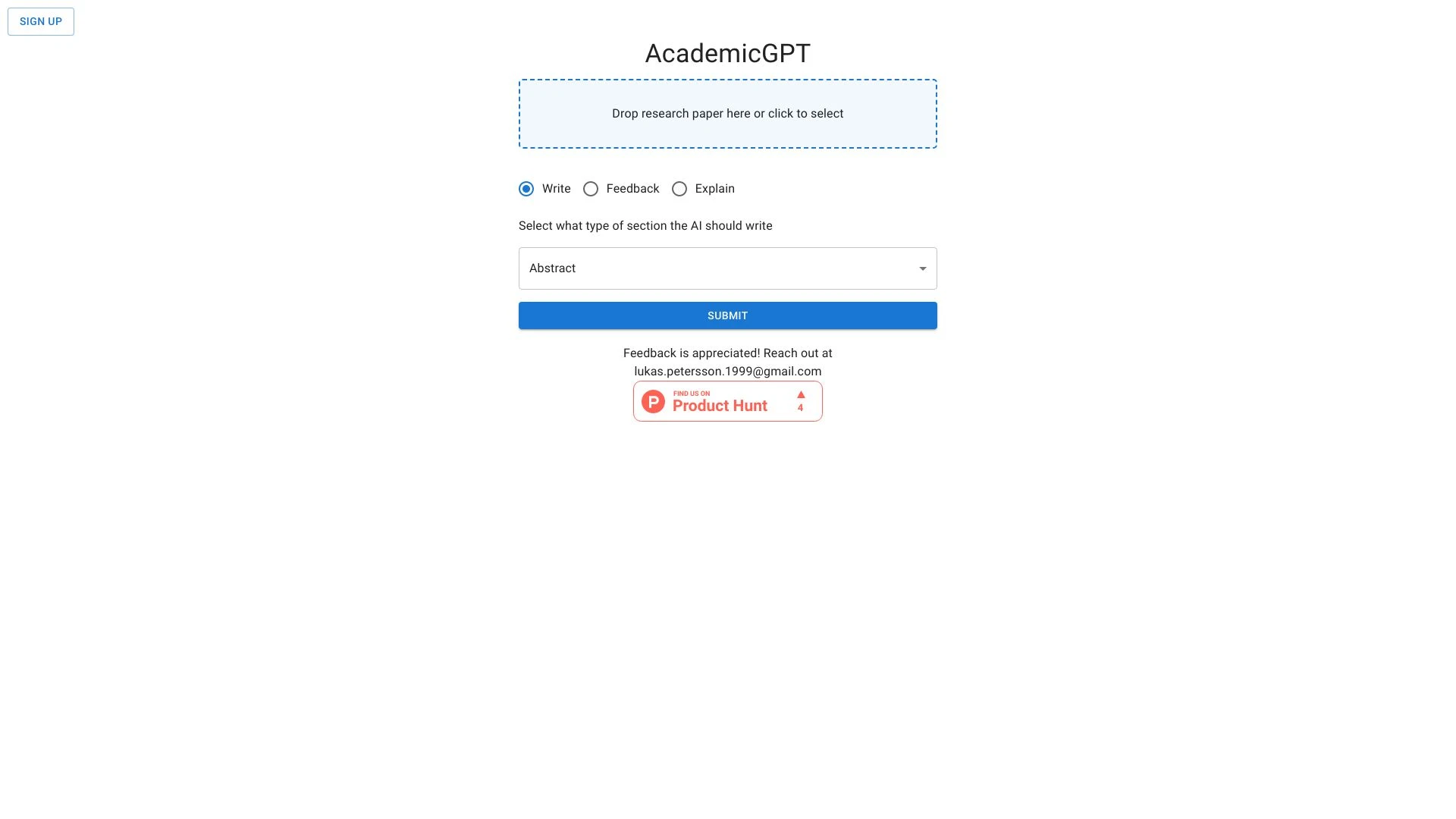 AcademicGPT website preview