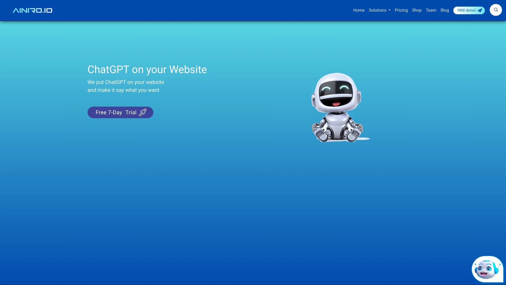 AINIRO ChatGPT Chatbot website preview