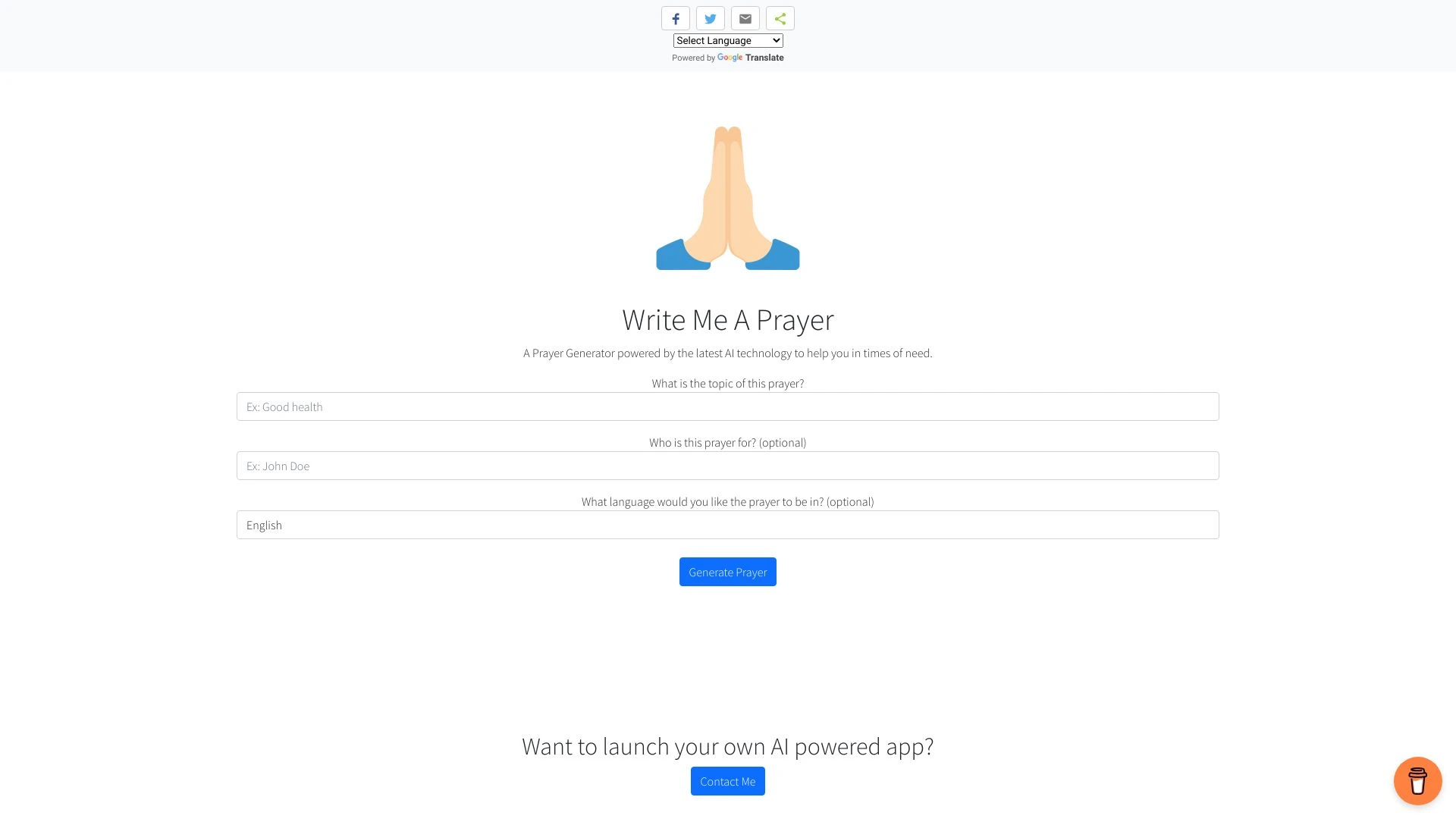 Write Me A Prayer - An AI Powered Prayer Generator website preview