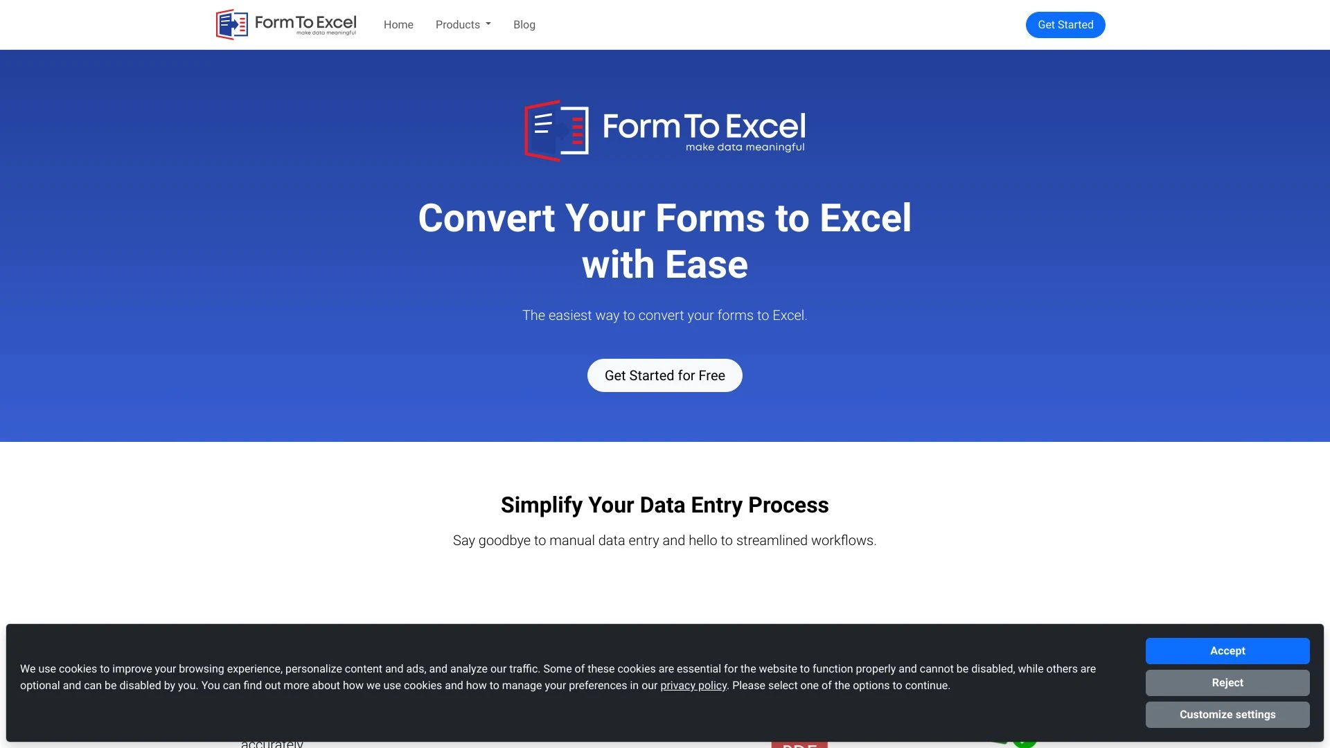 FormToExcel website preview